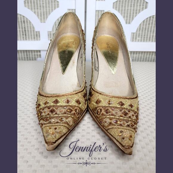 Nine West Casanova Brocade Beaded Pointed Toe Heels Size 6.5 - Picture 3 of 16